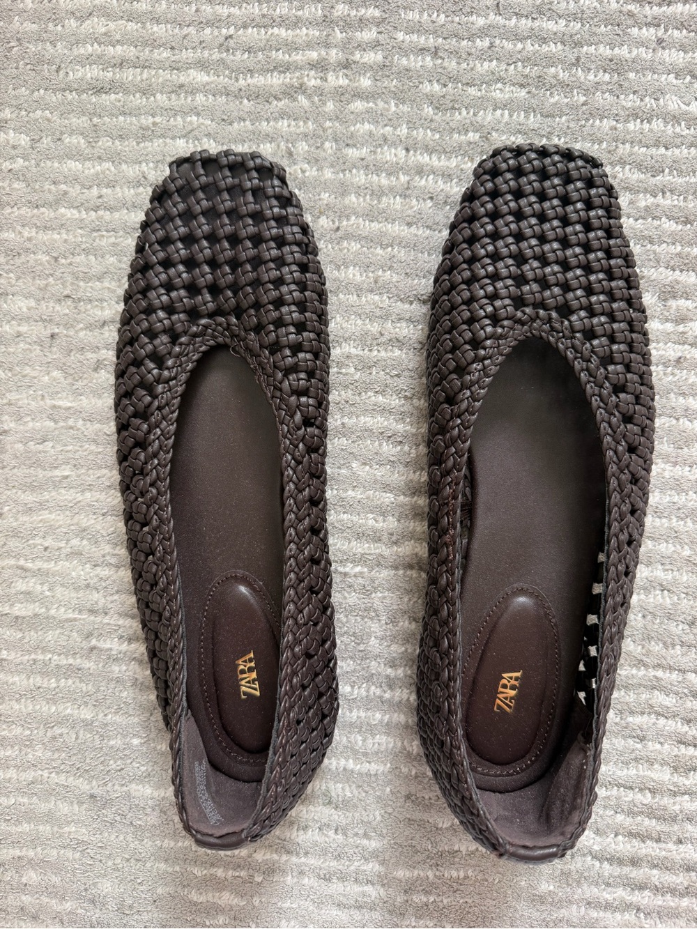ZARA Dark Brown Woven Square-Toe Ballet Flats size 41